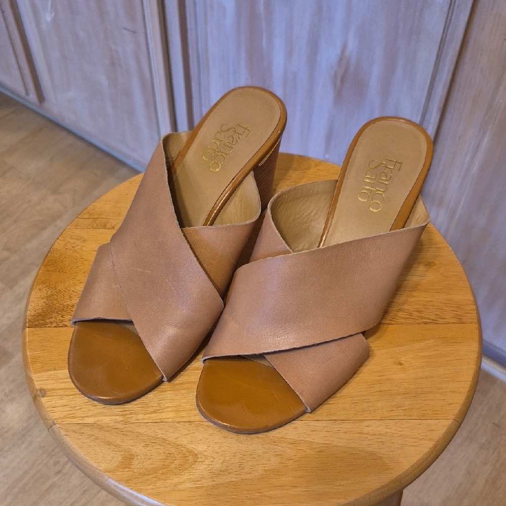 Franco Sarto Light Brown Leather Thick Strap Wedges - Picture 2 of 11